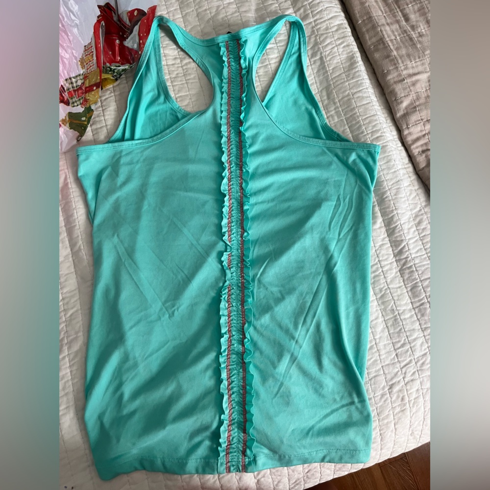 Blue athletic tank top with Ruffle detail